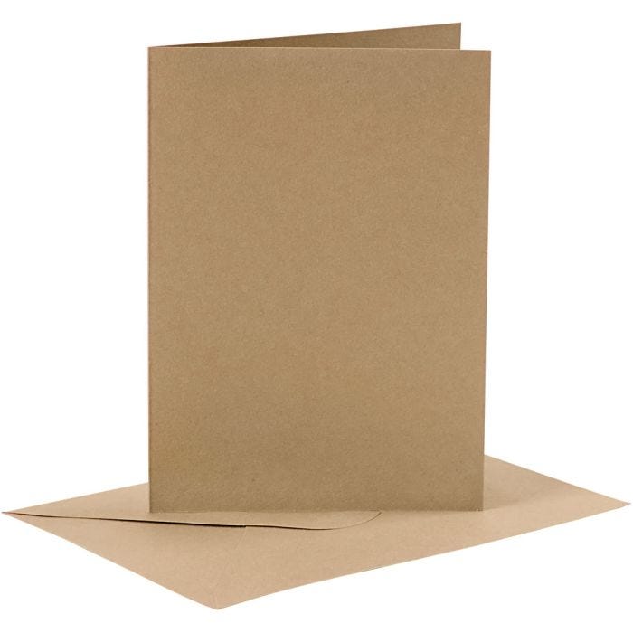 Cartes et enveloppes, dimension carte 10,5x15 cm, dimension enveloppes 11,5x16,5 cm, 110+230 gr, naturel, 6 set/ 1 Pq.