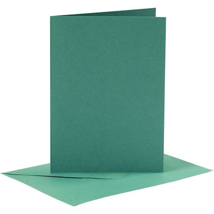 Cartes et enveloppes, dimension carte 10,5x15 cm, dimension enveloppes 11,5x16,5 cm, 110+230 gr, vert foncé, 6 set/ 1 Pq.