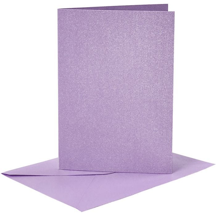 Cartes et enveloppes, dimension carte 10,5x15 cm, dimension enveloppes 11,5x16,5 cm, nacré, 120+210 gr, violet, 4 set/ 1 Pq.