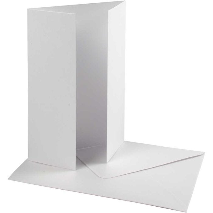 Cartes et enveloppes nacrées, dimension carte 10,5x15 cm, dimension enveloppes 11,5x16,5 cm, 230+120 gr, blanc, 10 set/ 1 Pq.