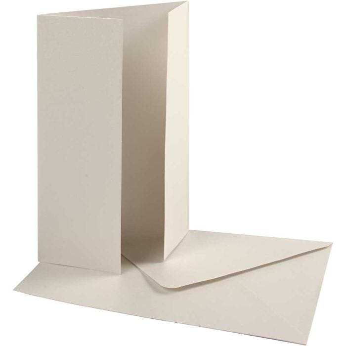 Cartes et enveloppes nacrées, dimension carte 10,5x15 cm, dimension enveloppes 11,5x16,5 cm, 230+120 gr, blanc cassé, 10 set/ 1 Pq.