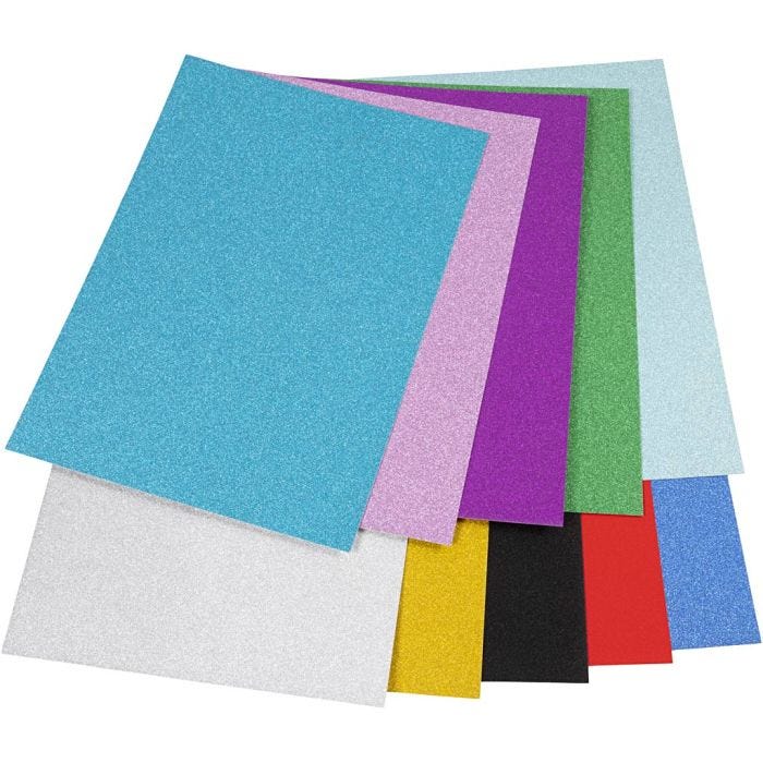 Papier cartonné à paillettes, A4, la couleur peut varier , 250 gr, 10 flles/ 1 Pq.