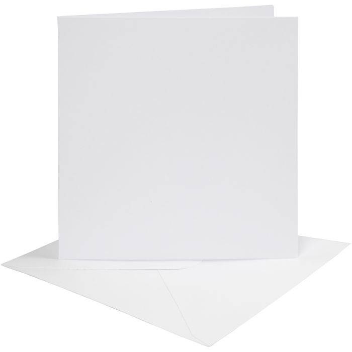 Cartes et enveloppes, dimension carte 15,2x15,2 cm, dimension enveloppes 16x16 cm, 230 gr, blanc, 4 set/ 1 Pq.