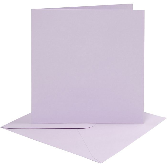 Cartes et enveloppes, dimension carte 15,2x15,2 cm, dimension enveloppes 16x16 cm, 210 gr, mauve clair, 4 set/ 1 Pq.