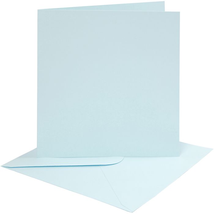 Cartes et enveloppes, dimension carte 15,2x15,2 cm, dimension enveloppes 16x16 cm, 220 gr, bleu clair, 4 set/ 1 Pq.