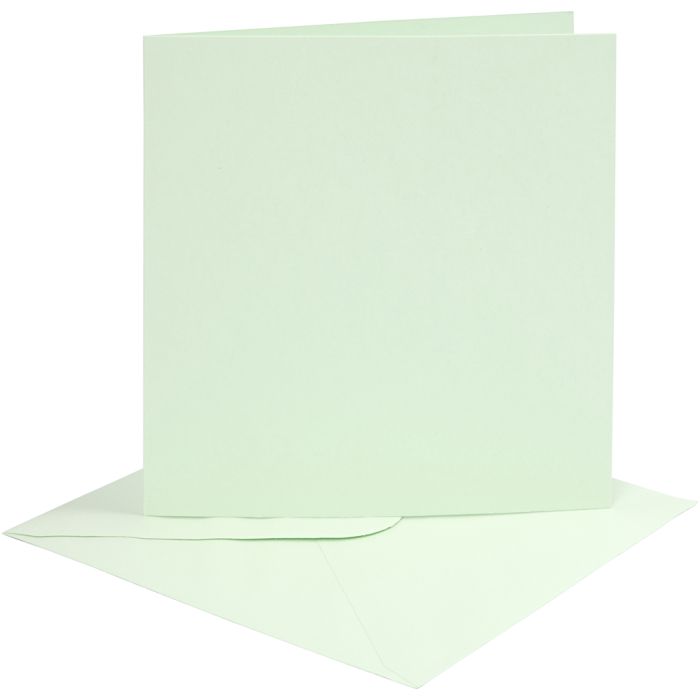 Cartes et enveloppes, dimension carte 15,2x15,2 cm, dimension enveloppes 16x16 cm, 210 gr, vert clair, 4 set/ 1 Pq.
