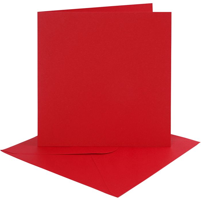Cartes et enveloppes, dimension carte 15,2x15,2 cm, dimension enveloppes 16x16 cm, 230 gr, rouge, 4 set/ 1 Pq.