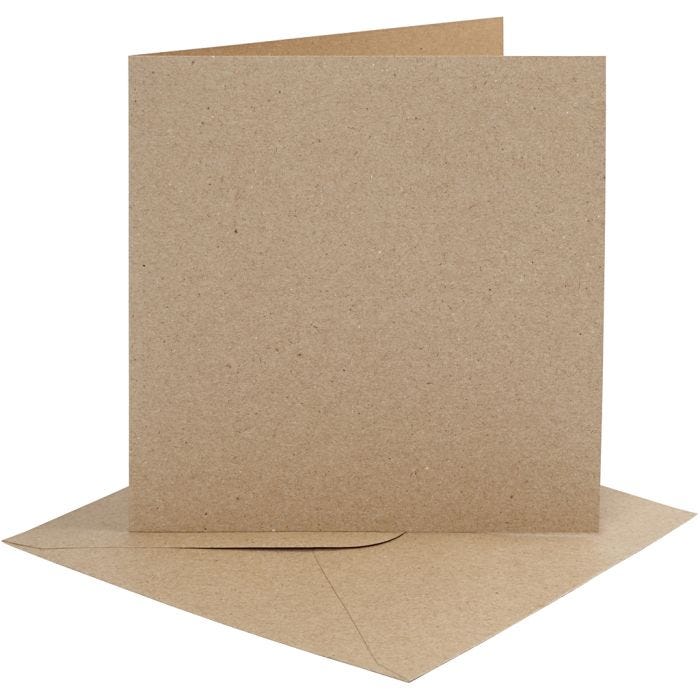 Cartes et enveloppes, dimension carte 15,2x15,2 cm, dimension enveloppes 16x16 cm, 230 gr, naturel, 4 set/ 1 Pq.
