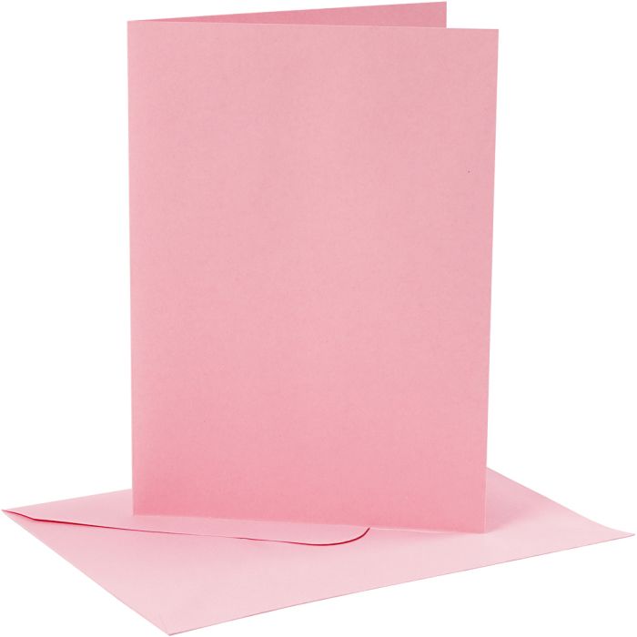 Cartes et enveloppes, dimension carte 12,7x17,8 cm, dimension enveloppes 13,3x18,5 cm, 220 gr, rose, 4 set/ 1 Pq.