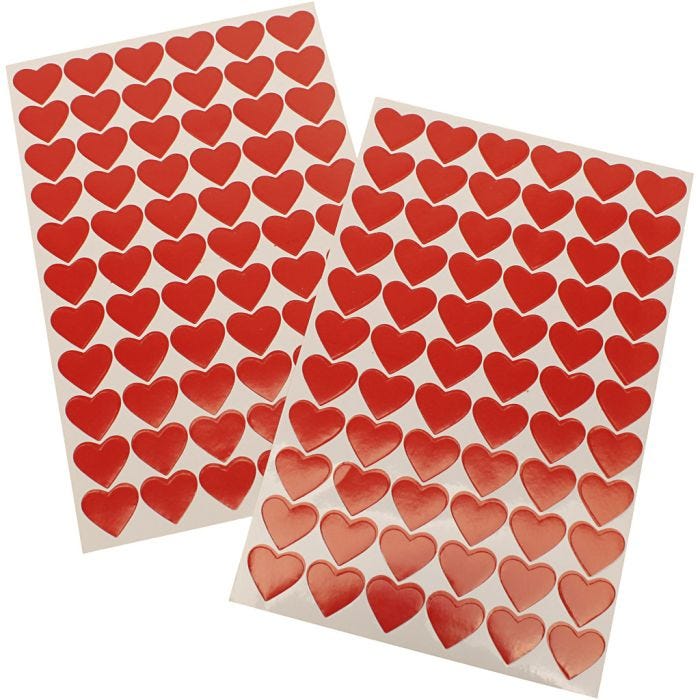 Cœurs autocollants, dim. 14 mm, rouge, 10 flles/ 1 Pq.