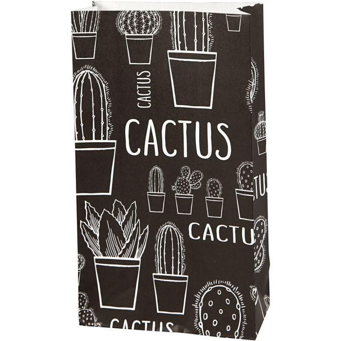 Sac en papier, cactus, H : 21 cm, dim. 6x12 cm, 80 gr, 8 pièces/ 1 Pq.