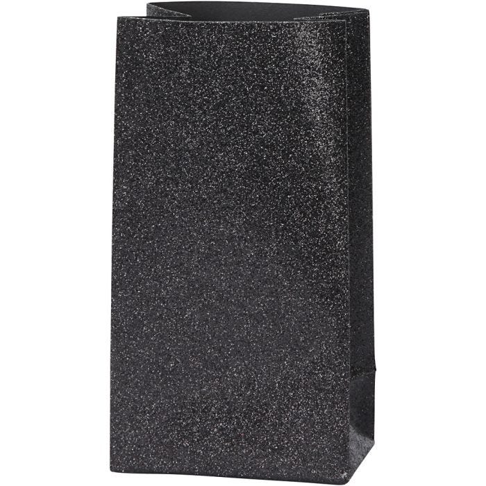 Sac en Papier, H : 17 cm, dim. 6x9 cm, 170 gr, noir, 8 pièces/ 1 Pq.