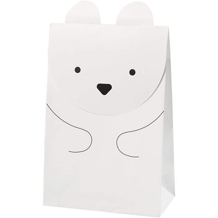 Sac en papier, ours polaire, H : 18 cm, dim. 6x12 cm, 80 gr, blanc, 6 pièces/ 1 Pq.