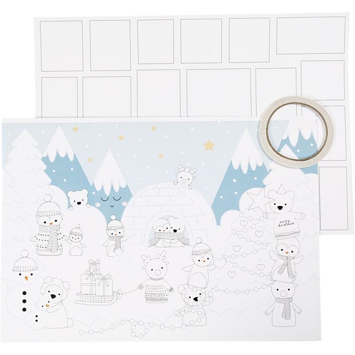 Calendrier de Noël, dim. 30x42 cm, blanc, 3 pièces/ 1 Pq.