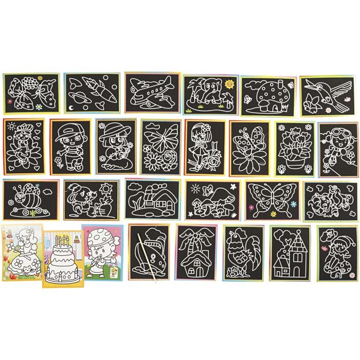 Cartes à gratter, dim. 9x12 cm, 96 ass./ 1 Pq.