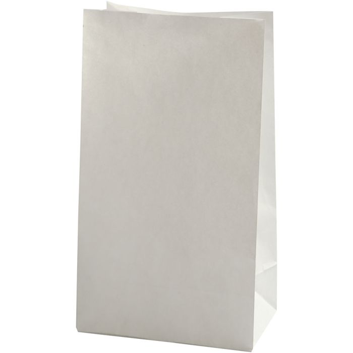 Sac en papier, H: 27 cm, dim. 9x15 cm, 46 gr, blanc, 100 pièce/ 1 Pq.