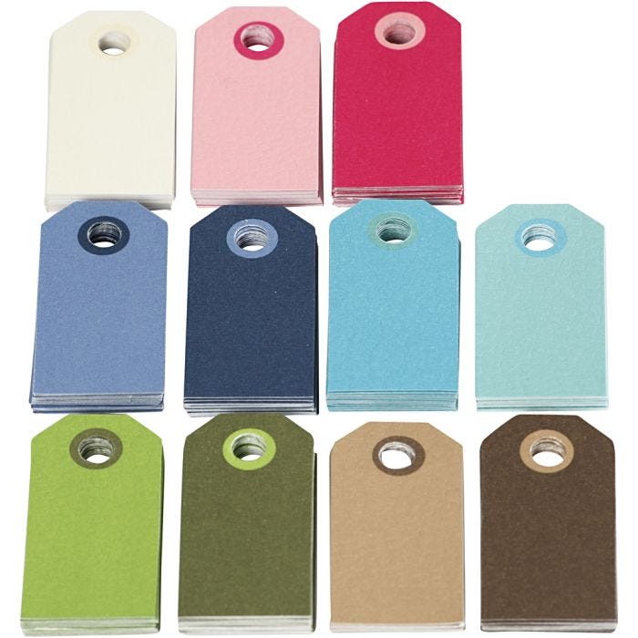 Etiquettes cadeaux colorées, dim. 6x3 cm, Le contenu peut varier , ass. de couleurs, 200 ass./ 1 Pq.