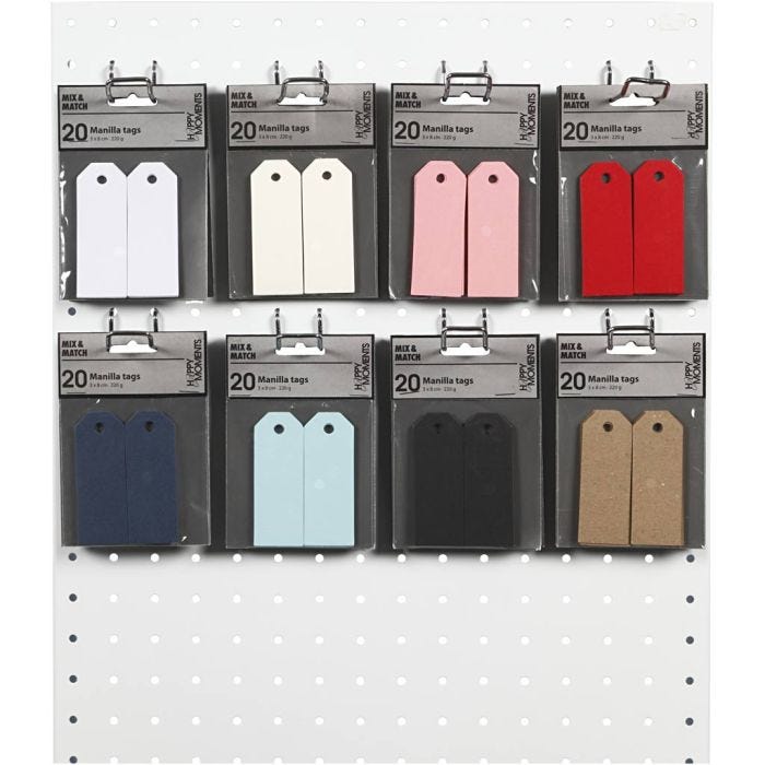 Étiquettes en carton, dim. 3x8 cm, 220 gr, ass. de couleurs, 8x10 Pq./ 1 Pq.