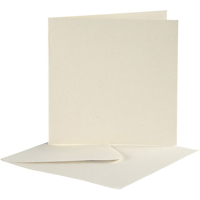 Cartes et enveloppes, dimension carte 12,5x12,5 cm, dimension enveloppes 13,5x13,5 cm, blanc cassé, 10 set/ 1 Pq.