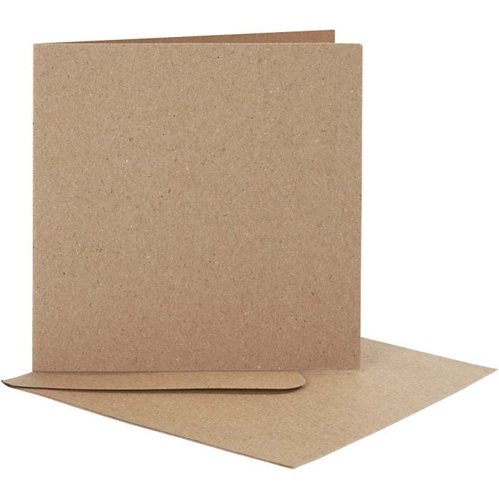 Cartes et enveloppes, dimension carte 12,5x12,5 cm, dimension enveloppes 13,5x13,5 cm, naturel, 10 set/ 1 Pq.