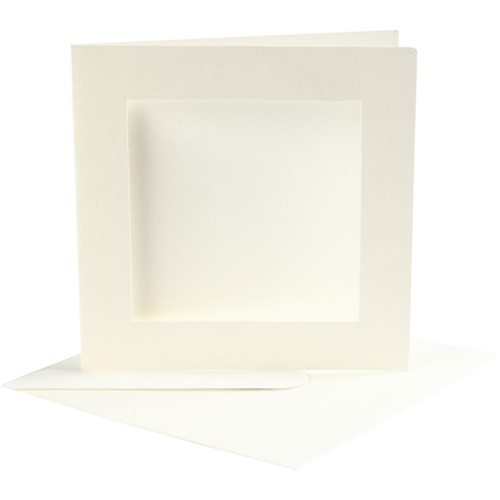 Cartes cadres et enveloppes, dimension carte 12,5x12,5 cm, dimension enveloppes 13,5x13,5 cm, blanc cassé, 10 set/ 1 Pq.