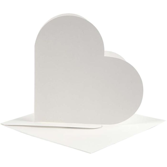 Cartes en forme de coeur, dimension carte 12,5x12,5 cm, dimension enveloppes 13,5x13,5 cm, blanc cassé, 10 set/ 1 Pq.