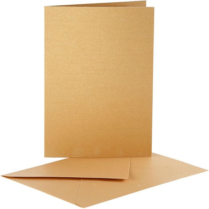 Cartes nacrées et enveloppes, dimension carte 10,5x15 cm, dimension enveloppes 11,5x16,5 cm, or, 10 set/ 1 Pq.