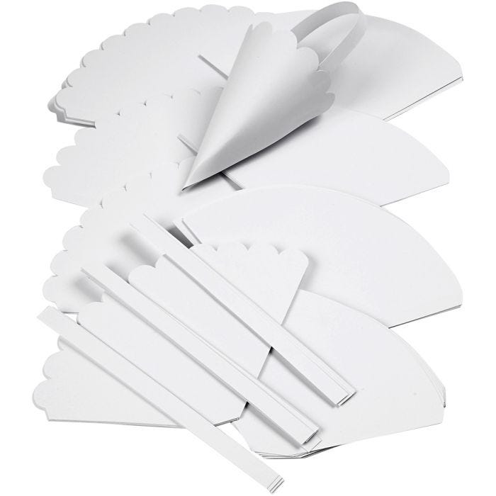 Cônes, H : 13 cm, d 8 cm, blanc, 240 pièces/ 1 Pq.