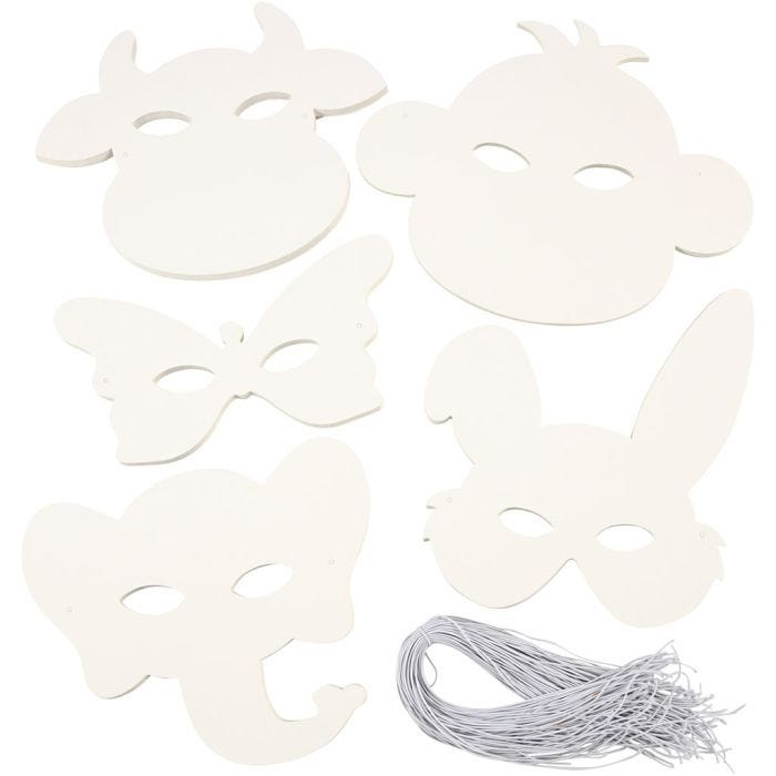 Masques d'animaux, H : 13-24 cm, L : 20-28 cm, 230 gr, blanc, 100 pièces/ 1 Pq.