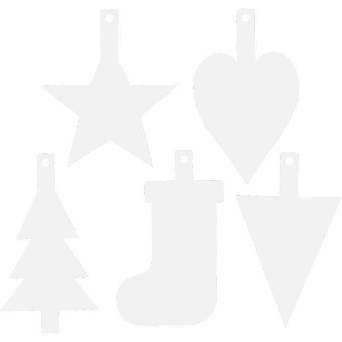 Ornements de Noël, H : 23,5-26,5 cm, L : 15,5-20,5 cm, blanc, 100 pièces/ 1 Pq.