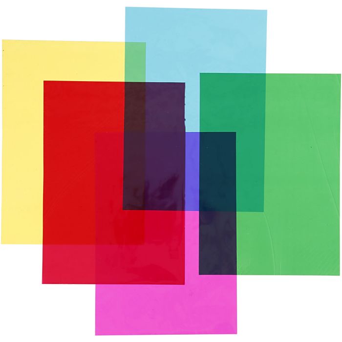 Cellophane, feuille 210x297 mm, ass. de couleurs, 5x20 flles/ 1 Pq.