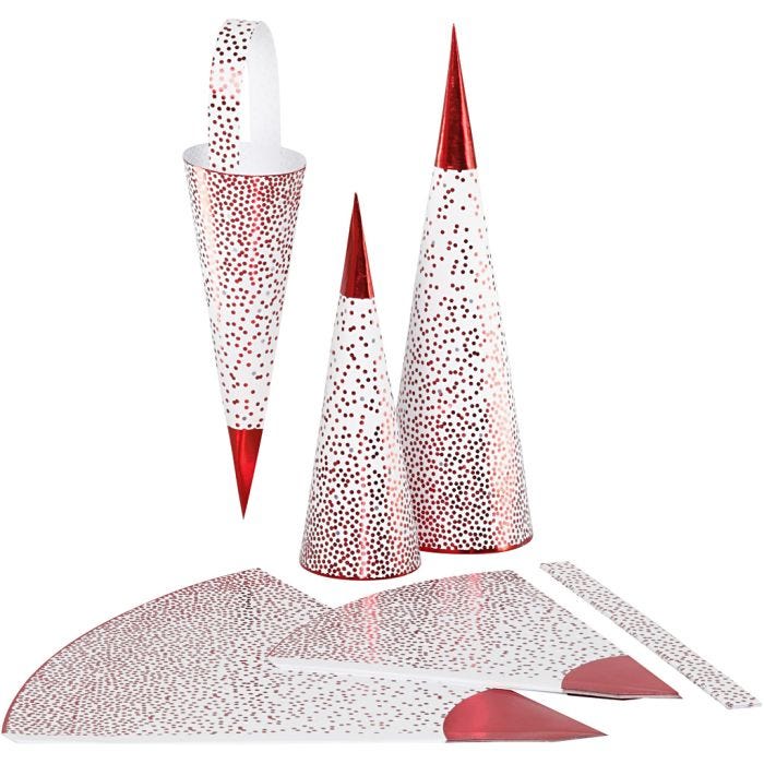 Cônes, H : 18+28 cm, 120 gr, rouge, blanc, 3 pièces/ 1 Pq.