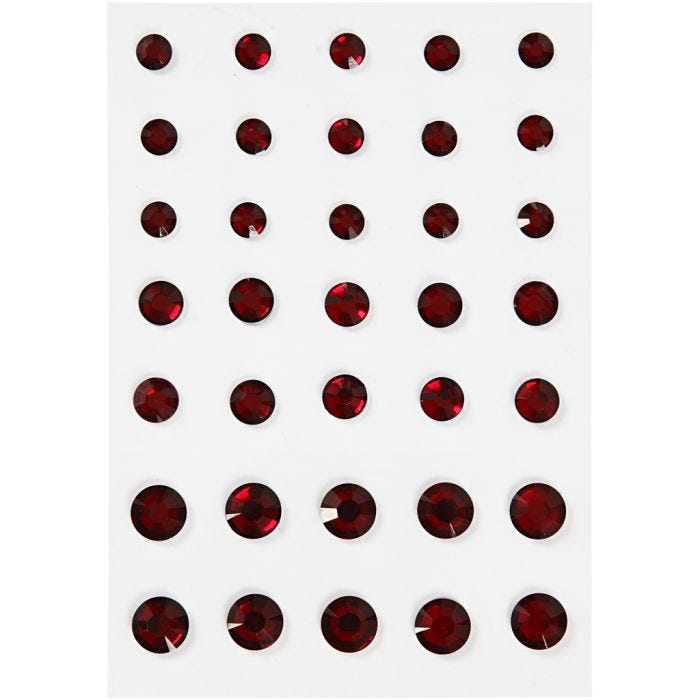 Pierres de strass, Cônes ronds, dim. 6+8+10 mm, rouge, 35 pièces/ 1 Pq.