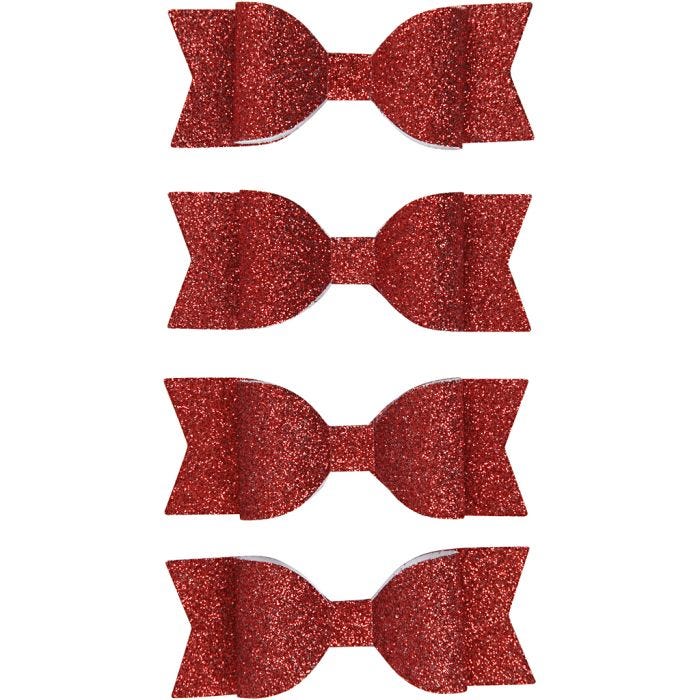 Noeud en papier, dim. 31x85 mm, glitter rouge, 4 pièces/ 1 Pq.