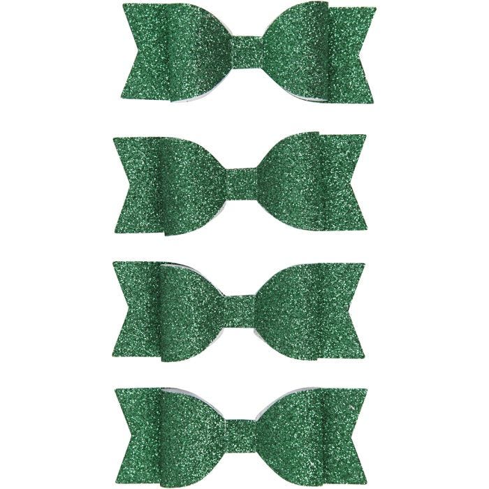 Noeud en papier, dim. 31x85 mm, glitter vert, 4 pièces/ 1 Pq.
