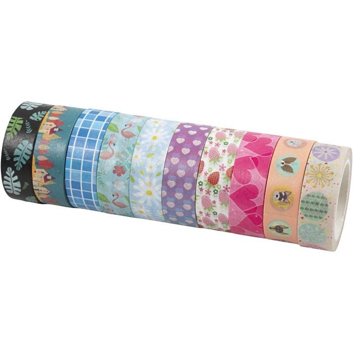 Ruban adhésif Washi Tape, L : 15 mm, 10x10 m/ 1 Pq.