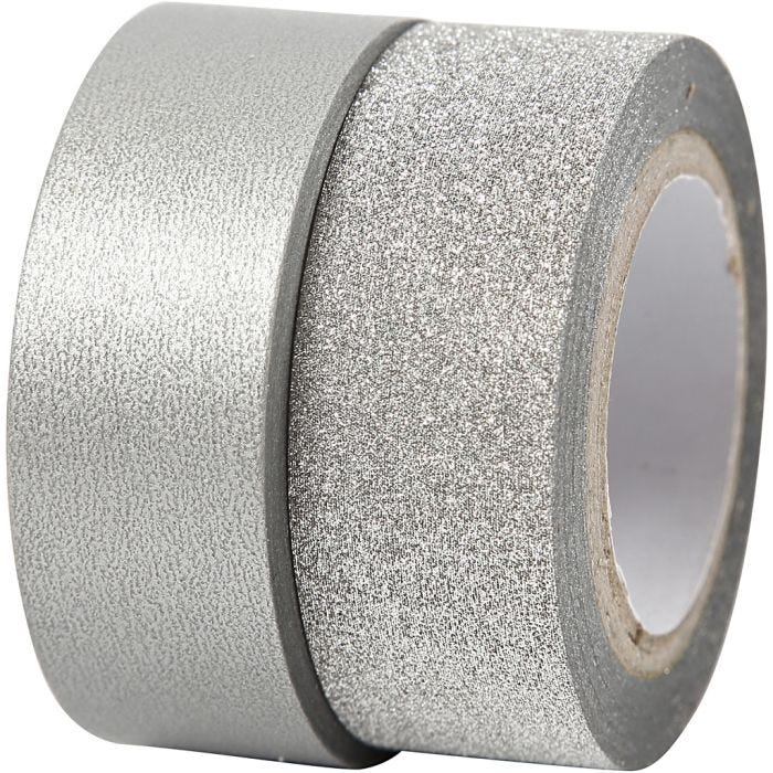 Ruban adhésif design, L : 15 mm, argent, 2 rouleau/ 1 Pq.