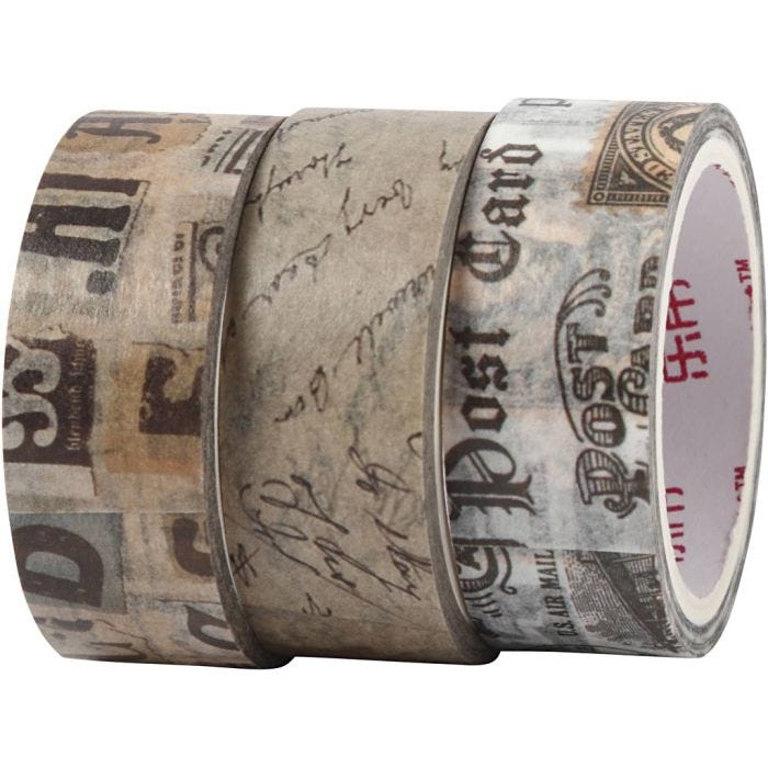 Ruban adhésif Washi Tape, Lettre de correspondance, L : 5 M, L : 15 mm, 3 rouleau/ 1 Pq.