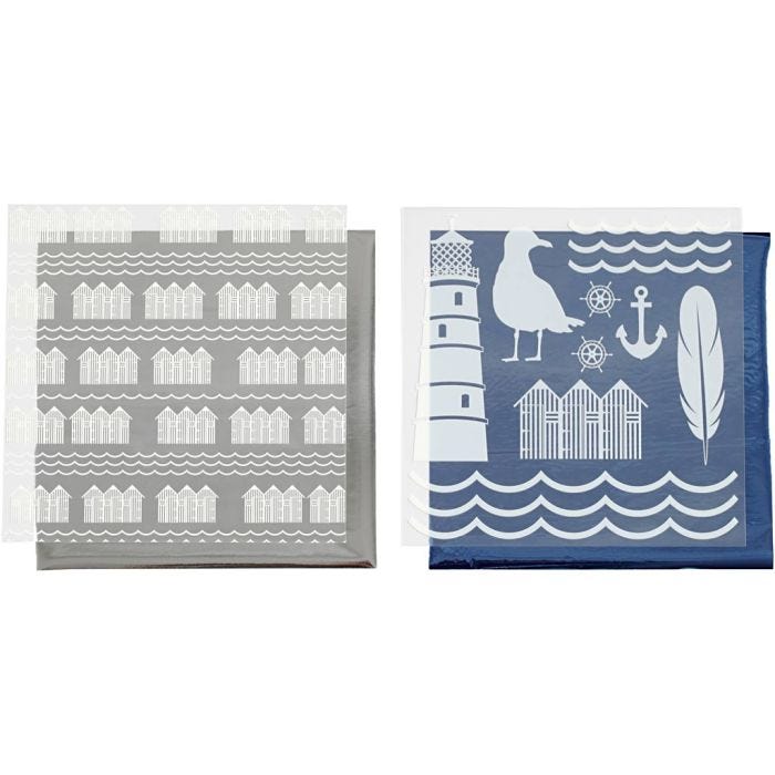 Film décoratif et feuille transfert, phare, feuille 15x15 cm, bleu, argent, 2x2 flles/ 1 Pq.
