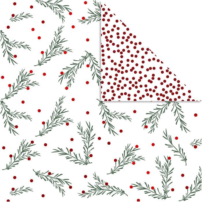 Papier Design, rameau et points, feuille 30,5x30,5 cm, 180 gr, or, vert, rouge, blanc, 3 flles/ 1 Pq.