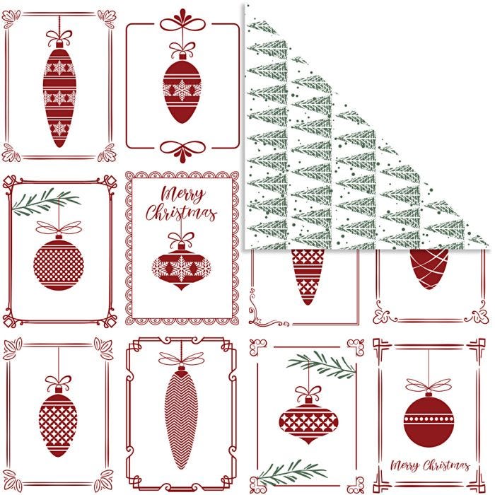 Papier Design, Boules et sapins de Noël, feuille 30,5x30,5 cm, 180 gr, 5 flles/ 1 Pq.