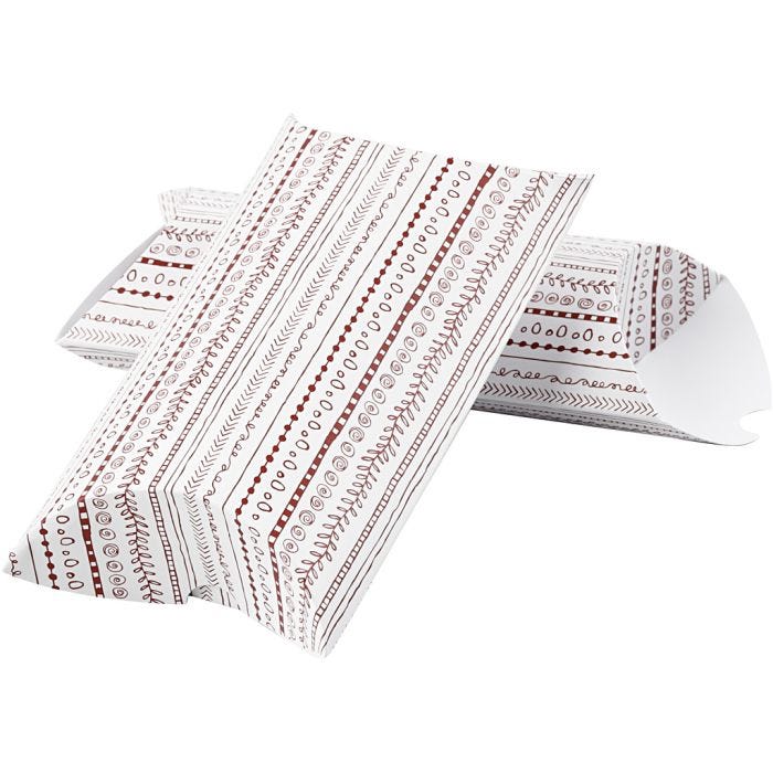 Boîte d'emballage à plier, doodles, dim. 18x15x6 cm, 300 gr, rouge, 3 pièces/ 1 Pq.