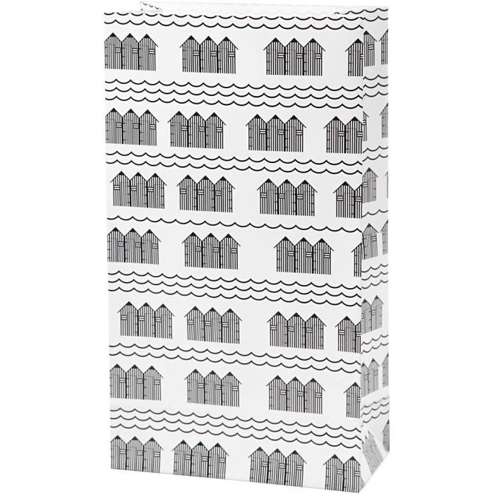 Sac en papier, H : 21 cm, dim. 6x12 cm, 80 gr, noir, blanc, 10 pièces/ 1 Pq.