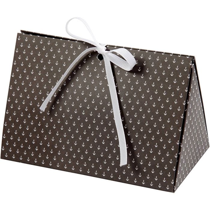 Cadeaudoos, anker, afm 15x7x8 cm, 250 gr, donkergrijs, wit, 3 stuk/ 1 doos