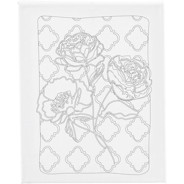 Toile de peintre imprimée, Roses, P: 1,6 cm, dim. 24x30 cm, 360 gr, 1 pièce