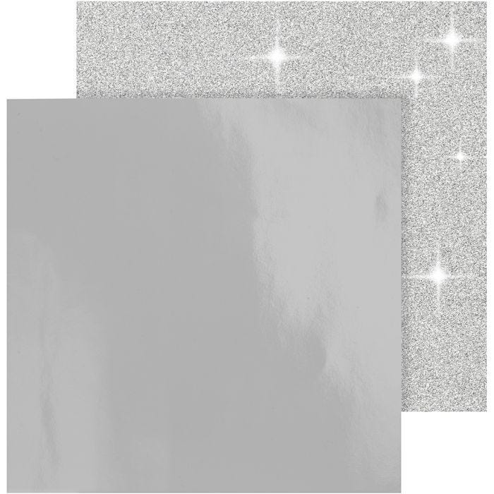Papier Design, feuille 30,5x30,5 cm, 120+128 gr, argent, 2 flles/ 1 Pq.