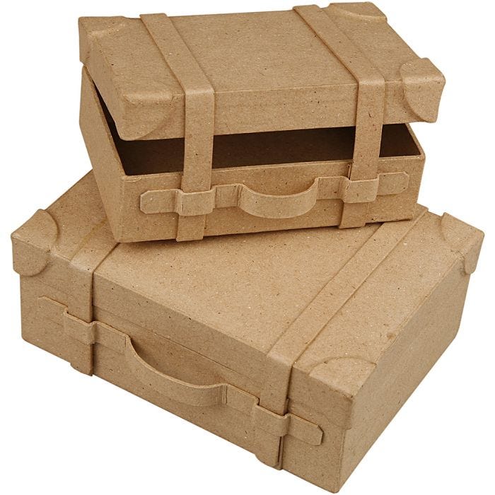 Mini valises vintage, H : 4,5+5 cm, L : 7.5+10 cm, L : 11+14 cm, 2 pièces/ 1 set