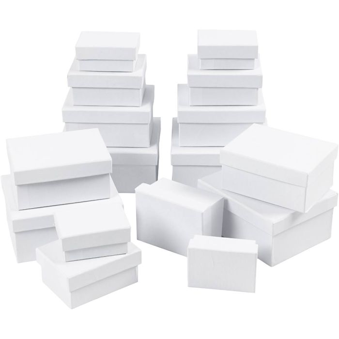 Boîtes Rectangulaires, H : 3,5+4,5+5,5+6,5 cm, dim. 7,5x5 + 9,5x7 + 11,5x8,5 + 14x11 cm, 4x4 pièces/ 1 Pq.
