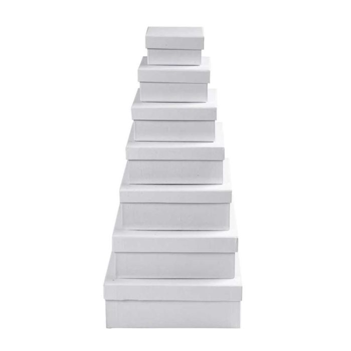 Boîtes Carrées, H : 4,5+5+5,5+6+6,5+7+7,5 cm, dim. 9+11+13+15+17+19+21 cm, blanc, 7 pièces/ 1 set
