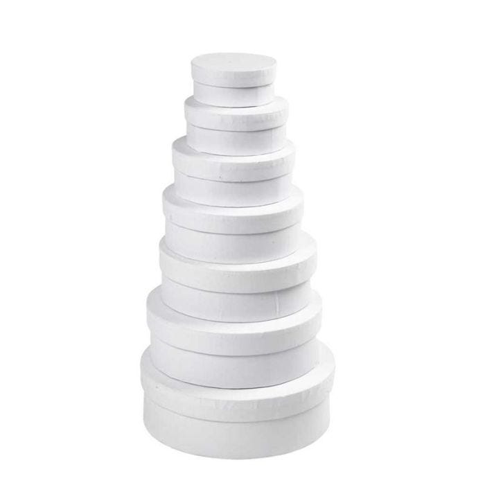 Boîtes rondes set, H : 4+4,5+5+5,5+6+6,5+7 cm, d 8,5+10,5+12,5+14,5+16,5+18,5+21,5 cm, blanc, 7 pièces/ 1 set
